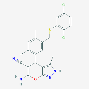 molecular formula C23H20Cl2N4OS B303527 6-AMINO-4-(5-{[(2,5-DICHLOROPHENYL)SULFANYL]METHYL}-2,4-DIMETHYLPHENYL)-3-METHYL-2H,4H-PYRANO[2,3-C]PYRAZOLE-5-CARBONITRILE 