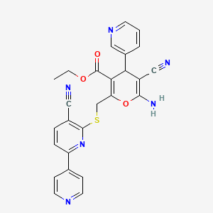 molecular formula C26H20N6O3S B3035299 ethyl 6-amino-5-cyano-2-[({5-cyano-[2,4'-bipyridine]-6-yl}sulfanyl)methyl]-4-(pyridin-3-yl)-4H-pyran-3-carboxylate CAS No. 313380-23-3