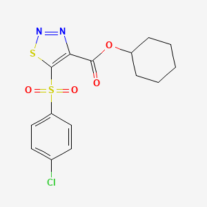 molecular formula C15H15ClN2O4S2 B3035449 Cyclohexyl 5-[(4-chlorophenyl)sulfonyl]-1,2,3-thiadiazole-4-carboxylate CAS No. 321431-03-2