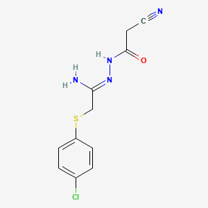 molecular formula C11H11ClN4OS B3035628 N'-[(1Z)-1-amino-2-[(4-chlorophenyl)sulfanyl]ethylidene]-2-cyanoacetohydrazide CAS No. 338395-65-6