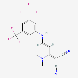 molecular formula C16H12F6N4 B3035899 2-[(2E)-3-{[3,5-bis(trifluoromethyl)phenyl]amino}-1-(dimethylamino)prop-2-en-1-ylidene]propanedinitrile CAS No. 338773-54-9