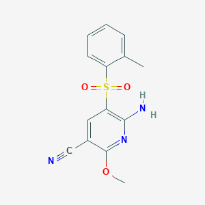 molecular formula C14H13N3O3S B3035909 6-Amino-2-methoxy-5-((2-methylphenyl)sulfonyl)nicotinonitrile CAS No. 338774-46-2