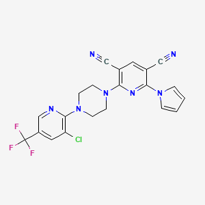 molecular formula C21H15ClF3N7 B3036005 2-[4-[3-Chloro-5-(trifluoromethyl)pyridin-2-yl]piperazin-1-yl]-6-pyrrol-1-ylpyridine-3,5-dicarbonitrile CAS No. 338795-04-3