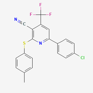 molecular formula C20H12ClF3N2S B3036066 6-(4-Chlorophenyl)-2-[(4-methylphenyl)sulfanyl]-4-(trifluoromethyl)nicotinonitrile CAS No. 338963-45-4