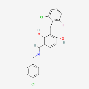 molecular formula C21H16Cl2FNO2 B3036211 4-{[(4-Chlorobenzyl)imino]methyl}-2-(2-chloro-6-fluorobenzyl)-1,3-benzenediol CAS No. 339017-56-0