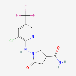 molecular formula C11H10ClF3N4O2 B3036339 1-((3-Chloro-5-(trifluoromethyl)-2-pyridinyl)amino)-5-oxo-3-pyrrolidinecarboxamide CAS No. 339106-20-6
