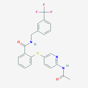 2-(6-acetamidopyridin-3-yl)sulfanyl-N-[[3-(trifluoromethyl)phenyl]methyl]benzamide