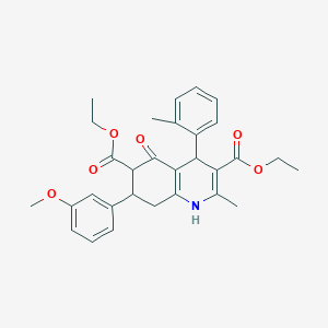 molecular formula C30H33NO6 B303668 3,6-DIETHYL 7-(3-METHOXYPHENYL)-2-METHYL-4-(2-METHYLPHENYL)-5-OXO-1,4,5,6,7,8-HEXAHYDROQUINOLINE-3,6-DICARBOXYLATE 