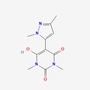 molecular formula C11H14N4O3 B3036683 5-(1,3-dimethyl-1H-pyrazol-5-yl)-6-hydroxy-1,3-dimethyl-2,4(1H,3H)-pyrimidinedione CAS No. 400074-62-6