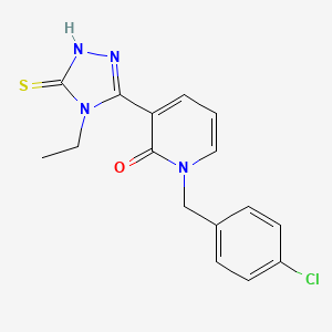 molecular formula C16H15ClN4OS B3036693 1-(4-chlorobenzyl)-3-(4-ethyl-5-sulfanyl-4H-1,2,4-triazol-3-yl)-2(1H)-pyridinone CAS No. 400074-98-8
