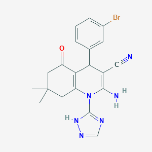 molecular formula C20H19BrN6O B303697 2-amino-4-(3-bromophenyl)-7,7-dimethyl-5-oxo-1-(1H-1,2,4-triazol-3-yl)-1,4,5,6,7,8-hexahydroquinoline-3-carbonitrile 