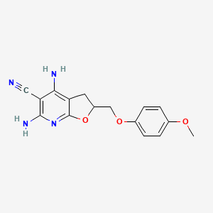 molecular formula C16H16N4O3 B3037942 4,6-Diamino-2-[(4-methoxyphenoxy)methyl]-2,3-dihydrofuro[2,3-b]pyridine-5-carbonitrile CAS No. 672951-91-6