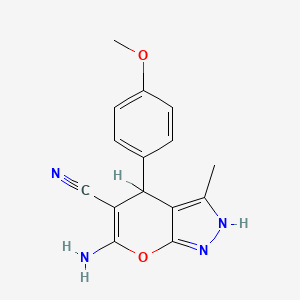 molecular formula C15H14N4O2 B3038216 6-Amino-4-(4-methoxyphenyl)-3-methyl-1,4-dihydropyrano[2,3-c]pyrazole-5-carbonitrile CAS No. 81000-12-6
