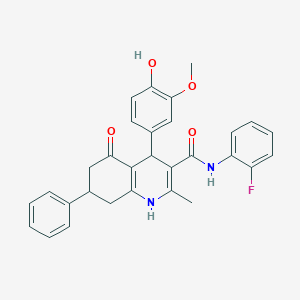 molecular formula C30H27FN2O4 B303841 N-(2-fluorophenyl)-4-(4-hydroxy-3-methoxyphenyl)-2-methyl-5-oxo-7-phenyl-1,4,5,6,7,8-hexahydroquinoline-3-carboxamide 