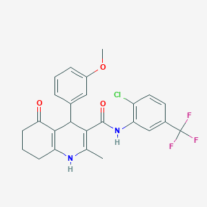 molecular formula C25H22ClF3N2O3 B303860 N-[2-chloro-5-(trifluoromethyl)phenyl]-4-(3-methoxyphenyl)-2-methyl-5-oxo-1,4,5,6,7,8-hexahydroquinoline-3-carboxamide 
