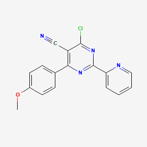 B3038690 4-Chloro-6-(4-methoxyphenyl)-2-(2-pyridinyl)-5-pyrimidinecarbonitrile CAS No. 886361-41-7
