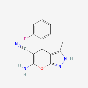 molecular formula C14H11FN4O B3038748 6-Amino-4-(2-fluorophenyl)-3-methyl-1,4-dihydropyrano[2,3-c]pyrazole-5-carbonitrile 