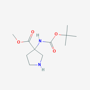 molecular formula C11H20N2O4 B3039876 Methyl 3-((tert-butoxycarbonyl)amino)pyrrolidine-3-carboxylate CAS No. 1382035-21-3