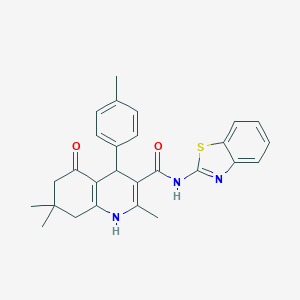 molecular formula C27H27N3O2S B304112 N-(1,3-benzothiazol-2-yl)-2,7,7-trimethyl-4-(4-methylphenyl)-5-oxo-1,4,5,6,7,8-hexahydroquinoline-3-carboxamide 