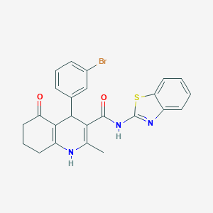 molecular formula C24H20BrN3O2S B304118 N-(1,3-BENZOTHIAZOL-2-YL)-4-(3-BROMOPHENYL)-2-METHYL-5-OXO-1,4,5,6,7,8-HEXAHYDROQUINOLINE-3-CARBOXAMIDE 