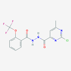 molecular formula C14H10ClF3N4O3 B3041282 N'1-[(2-chloro-6-methylpyrimidin-4-yl)carbonyl]-2-(trifluoromethoxy)benzene-1-carbohydrazide CAS No. 266337-54-6