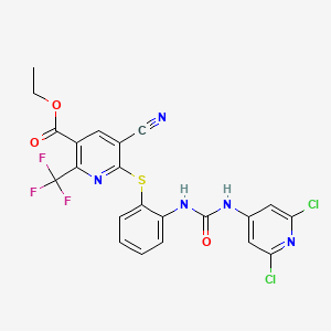 molecular formula C22H14Cl2F3N5O3S B3041288 Ethyl 5-cyano-6-{[2-({[(2,6-dichloro-4-pyridyl)amino]carbonyl}amino)phenyl]thio}-2-(trifluoromethyl)nicotinate CAS No. 266362-81-6