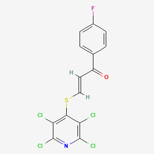 molecular formula C14H6Cl4FNOS B3041460 1-(4-Fluorophenyl)-3-[(2,3,5,6-tetrachloro-4-pyridyl)thio]prop-2-en-1-one CAS No. 299462-32-1