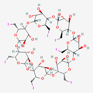 molecular formula C42H63I7O28 B3041510 (1S,3S,5S,6S,8S,10S,11S,13S,15S,16S,18S,20S,21S,23S,25S,26S,28S,30S,31S,33S,35S,36R,37R,38R,39R,40R,41R,42R,43R,44R,45R,46R,47R,48R,49R)-5,10,15,20,25,30,35-heptakis(iodomethyl)-2,4,7,9,12,14,17,19,22,24,27,29,32,34-tetradecaoxaoctacyclo[31.2.2.23,6.28,11.213,16.218,21.223,26.228,31]nonatetracontane-36,37,38,39,40,41,42,43,44,45,46,47,48,49-tetradecol CAS No. 30754-23-5