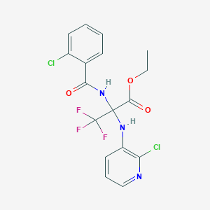 molecular formula C17H14Cl2F3N3O3 B3041551 Ethyl 2-[(2-chlorobenzoyl)amino]-2-[(2-chloro-3-pyridyl)amino]-3,3,3-trifluoropropanoate CAS No. 317843-55-3