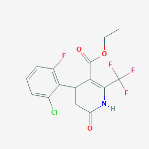 molecular formula C15H12ClF4NO3 B3041683 Ethyl 4-(2-chloro-6-fluorophenyl)-1,2,3,4-tetrahydro-6-(tfm)pyrid-2-one-5-carboxylate CAS No. 338959-99-2