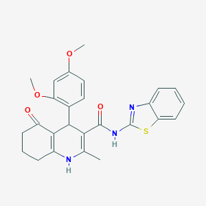 molecular formula C26H25N3O4S B304193 N-(1,3-BENZOTHIAZOL-2-YL)-4-(2,4-DIMETHOXYPHENYL)-2-METHYL-5-OXO-1,4,5,6,7,8-HEXAHYDROQUINOLINE-3-CARBOXAMIDE 