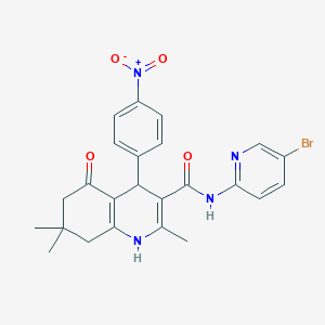 molecular formula C24H23BrN4O4 B304221 N-(5-bromopyridin-2-yl)-2,7,7-trimethyl-4-(4-nitrophenyl)-5-oxo-1,4,5,6,7,8-hexahydroquinoline-3-carboxamide 
