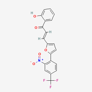 molecular formula C20H12F3NO5 B3042531 1-(2-Hydroxyphenyl)-3-(5-(2-nitro-4-(trifluoromethyl)phenyl)furan-2-yl)prop-2-en-1-one CAS No. 646497-94-1