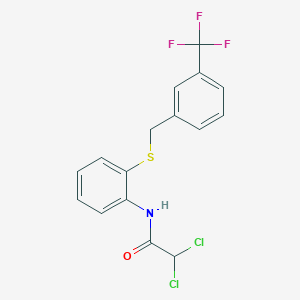 molecular formula C16H12Cl2F3NOS B3042556 N1-(2-{[3-(trifluoromethyl)benzyl]thio}phenyl)-2,2-dichloroacetamide CAS No. 646989-67-5