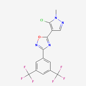 molecular formula C14H7ClF6N4O B3042612 3-[3,5-bis(trifluoromethyl)phenyl]-5-(5-chloro-1-methyl-1H-pyrazol-4-yl)-1,2,4-oxadiazole CAS No. 648427-09-2