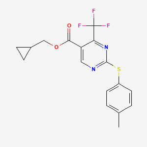 molecular formula C17H15F3N2O2S B3042635 Cyclopropylmethyl 2-[(4-methylphenyl)thio]-4-(trifluoromethyl)pyrimidine-5-carboxylate CAS No. 648859-38-5