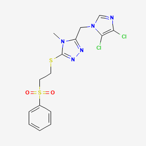 molecular formula C15H15Cl2N5O2S2 B3042682 3-[(4,5-dichloro-1H-imidazol-1-yl)methyl]-4-methyl-5-{[2-(phenylsulphonyl)ethyl]thio}-4H-1,2,4-triazole CAS No. 650592-49-7
