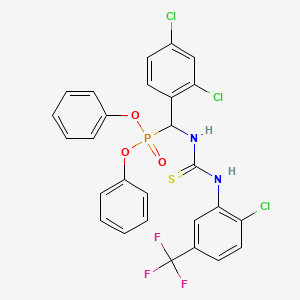 molecular formula C27H19Cl3F3N2O3PS B3042850 Diphenyl [({[2-chloro-5-(trifluoromethyl)anilino]carbothioyl}amino)(2,4-dichlorophenyl)methyl]phosphonate CAS No. 680214-52-2
