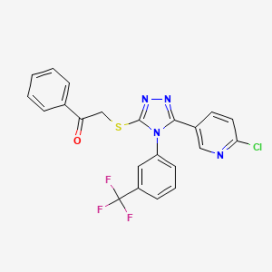 molecular formula C22H14ClF3N4OS B3042910 2-({5-(6-chloro-3-pyridyl)-4-[3-(trifluoromethyl)phenyl]-4H-1,2,4-triazol-3-yl}thio)-1-phenylethan-1-one CAS No. 680217-01-0