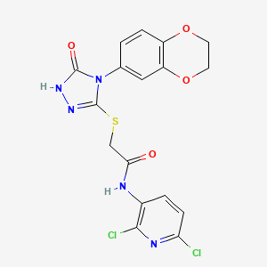 molecular formula C17H13Cl2N5O4S B3042930 N1-(2,6-dichloro-3-pyridyl)-2-{[4-(2,3-dihydro-1,4-benzodioxin-6-yl)-5-oxo-4,5-dihydro-1H-1,2,4-triazol-3-yl]sulphanyl}acetamide CAS No. 680217-72-5
