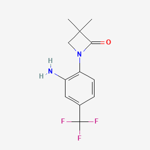 molecular formula C12H13F3N2O B3043413 1-[2-Amino-4-(trifluoromethyl)phenyl]-3,3-dimethylazetidin-2-one CAS No. 861881-17-6