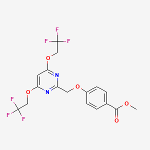 molecular formula C17H14F6N2O5 B3043578 Methyl 4-[4,6-bis(2,2,2-trifluoroethoxy)pyrimidin-2-yl)methoxyl]benzoate CAS No. 886762-33-0