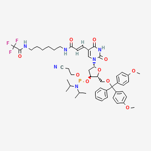 molecular formula C50H62F3N6O10P B3044102 (E)-3-[1-[(2R,4S,5R)-5-[[Bis(4-methoxyphenyl)-phenylmethoxy]methyl]-4-[2-cyanoethoxy-[di(propan-2-yl)amino]phosphanyl]oxyoxolan-2-yl]-2,4-dioxopyrimidin-5-yl]-N-[6-[(2,2,2-trifluoroacetyl)amino]hexyl]prop-2-enamide CAS No. 210534-16-0
