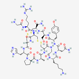 molecular formula C58H88N22O17S4 B3044327 H-Gly-Arg-Cys(1)-Cys(2)-His-Pro-Ala-Cys(1)-Gly-Lys-Asn-Tyr-Ser-Cys(2)-NH2 CAS No. 88217-10-1