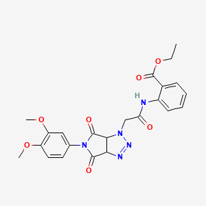molecular formula C23H23N5O7 B3045344 ethyl 2-{2-[5-(3,4-dimethoxyphenyl)-4,6-dioxo-1H,3aH,4H,5H,6H,6aH-pyrrolo[3,4-d][1,2,3]triazol-1-yl]acetamido}benzoate CAS No. 1052612-50-6