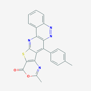 molecular formula C23H14N4O2S B304540 6-methyl-2-(4-methylphenyl)-7-oxa-10-thia-5,12,20,21-tetrazapentacyclo[11.8.0.03,11.04,9.014,19]henicosa-1(13),2,4(9),5,11,14,16,18,20-nonaen-8-one 