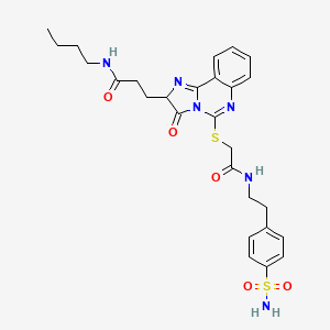 molecular formula C27H32N6O5S2 B3045586 N-butyl-3-{3-oxo-5-[({[2-(4-sulfamoylphenyl)ethyl]carbamoyl}methyl)sulfanyl]-2H,3H-imidazo[1,2-c]quinazolin-2-yl}propanamide CAS No. 1103975-25-2