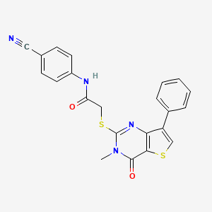 molecular formula C22H16N4O2S2 B3045602 N-(4-cyanophenyl)-2-({3-methyl-4-oxo-7-phenyl-3H,4H-thieno[3,2-d]pyrimidin-2-yl}sulfanyl)acetamide CAS No. 1105196-84-6
