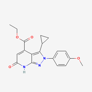 molecular formula C19H19N3O4 B3045904 ethyl 3-cyclopropyl-2-(4-methoxyphenyl)-6-oxo-6,7-dihydro-2H-pyrazolo[3,4-b]pyridine-4-carboxylate CAS No. 1160246-13-8