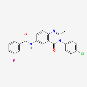 molecular formula C22H15ClFN3O2 B3045962 Benzamide, N-[3-(4-chlorophenyl)-3,4-dihydro-2-methyl-4-oxo-6-quinazolinyl]-3-fluoro- CAS No. 1170492-16-6